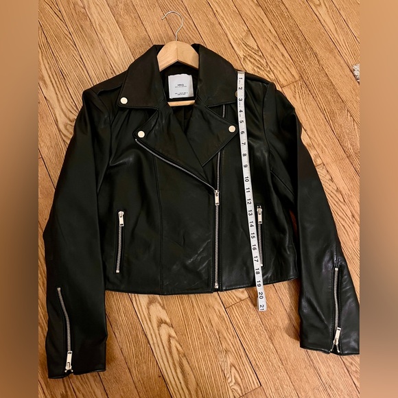 Mango Black Genuine Leather Moto Jacket, Size M - Picture 2 of 7